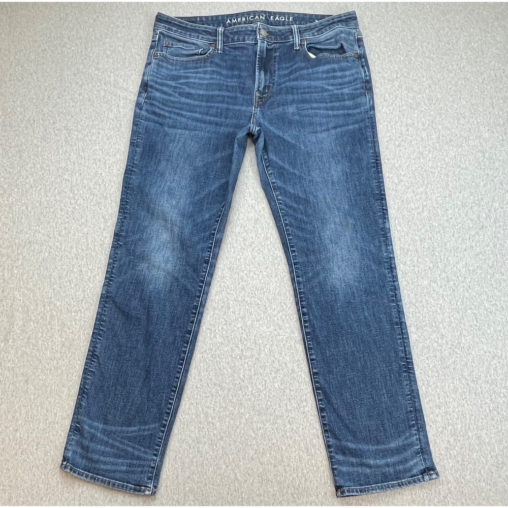 American Eagle Jeans Mens 36 x 34 Blue Cotton Blend Stretch Original Straight